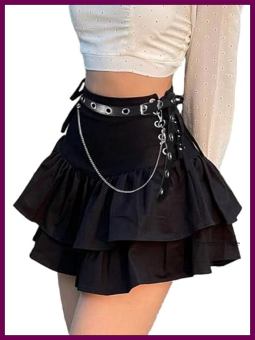 Gothic Ruffle Mini Skirt High Waisted A-Line Lace Up Y2k Grunge